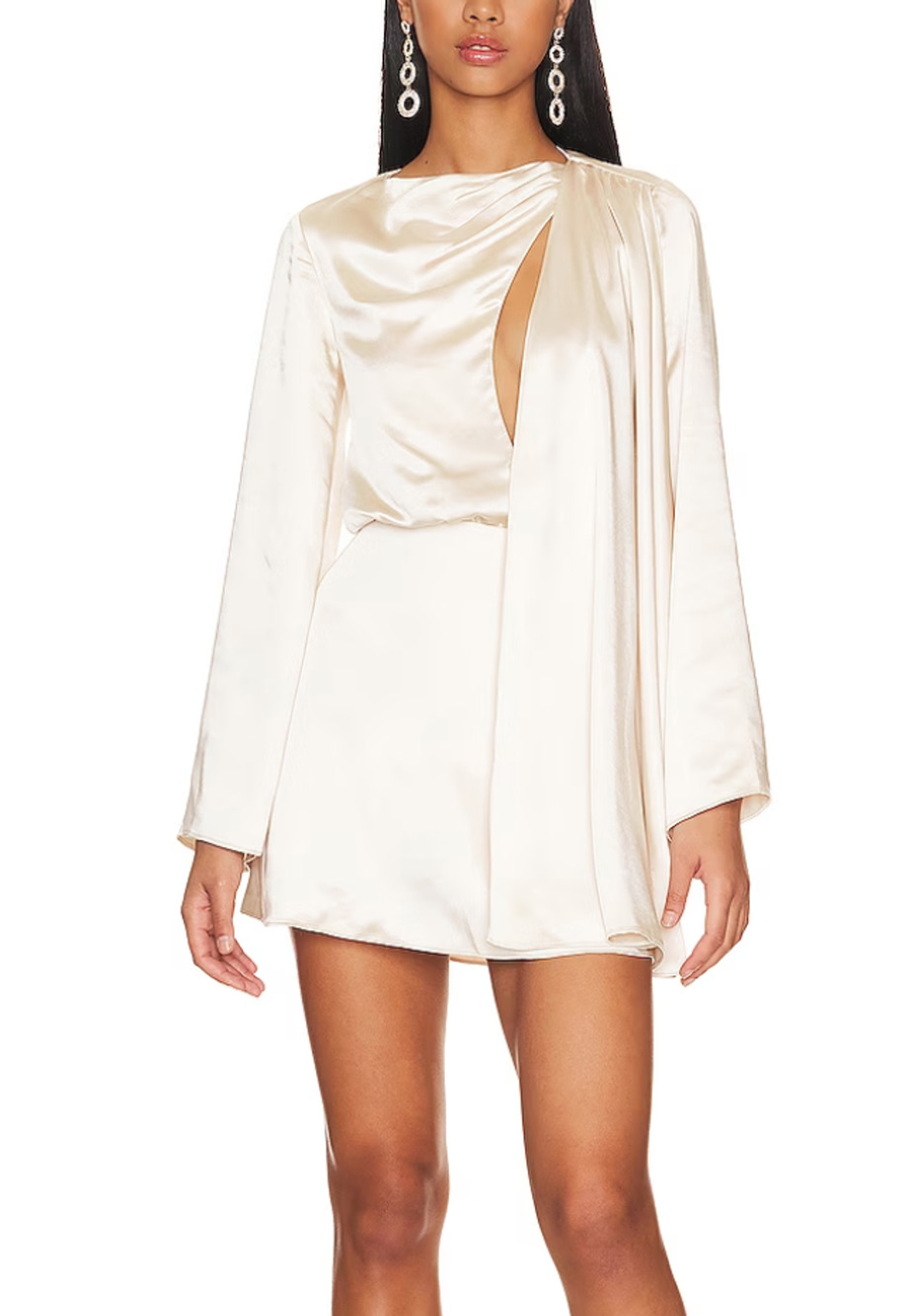NBD Cream Satin Cocktail Mini Dress LARGE Party Cutout Revolve Designer $208 NEW